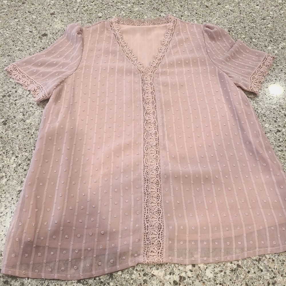 Swiss Dot Lace Trim Plunge Blouse size Medium